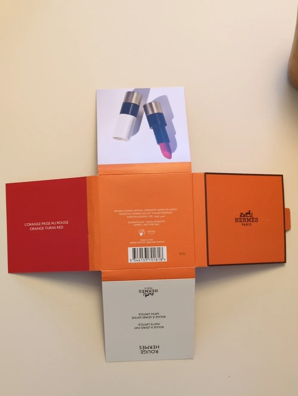 Hermès Paris L'orange Passe Au Rouge Orange Turns Red Lipstick Samples New